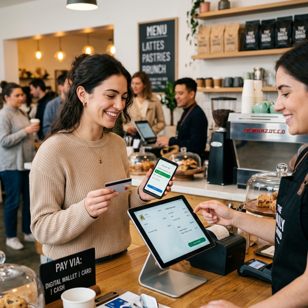 Illustration showing cards, wallets and bank payments as checkout choices